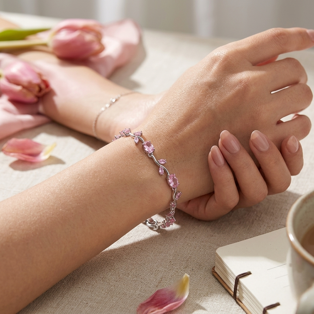 Tulip Bracelet For Girls | Anti Tarnish Stainless Steel Crystal Bracelet