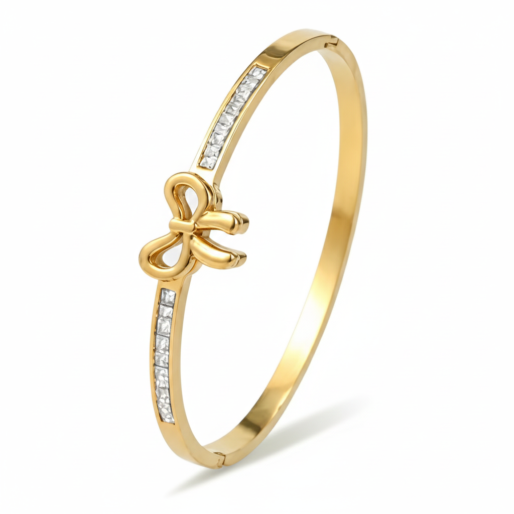 Minimal gold bow bracelet with elegant design for everyday wear