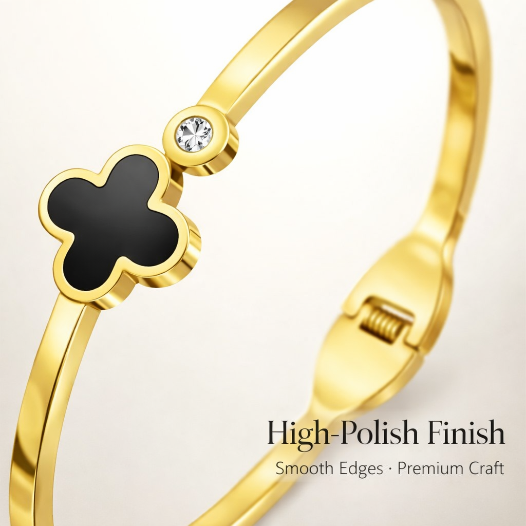 Close-up of anti-tarnish clover bracelet showing finish