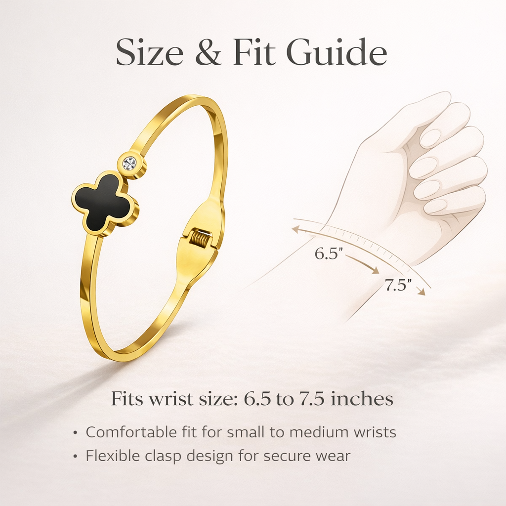 Size guide for clover bracelet to help choose the right fit