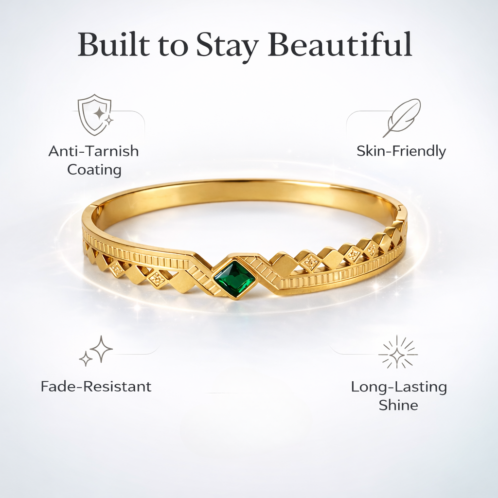Waterproof anti-tarnish geometric emerald look bracelet for daily wear