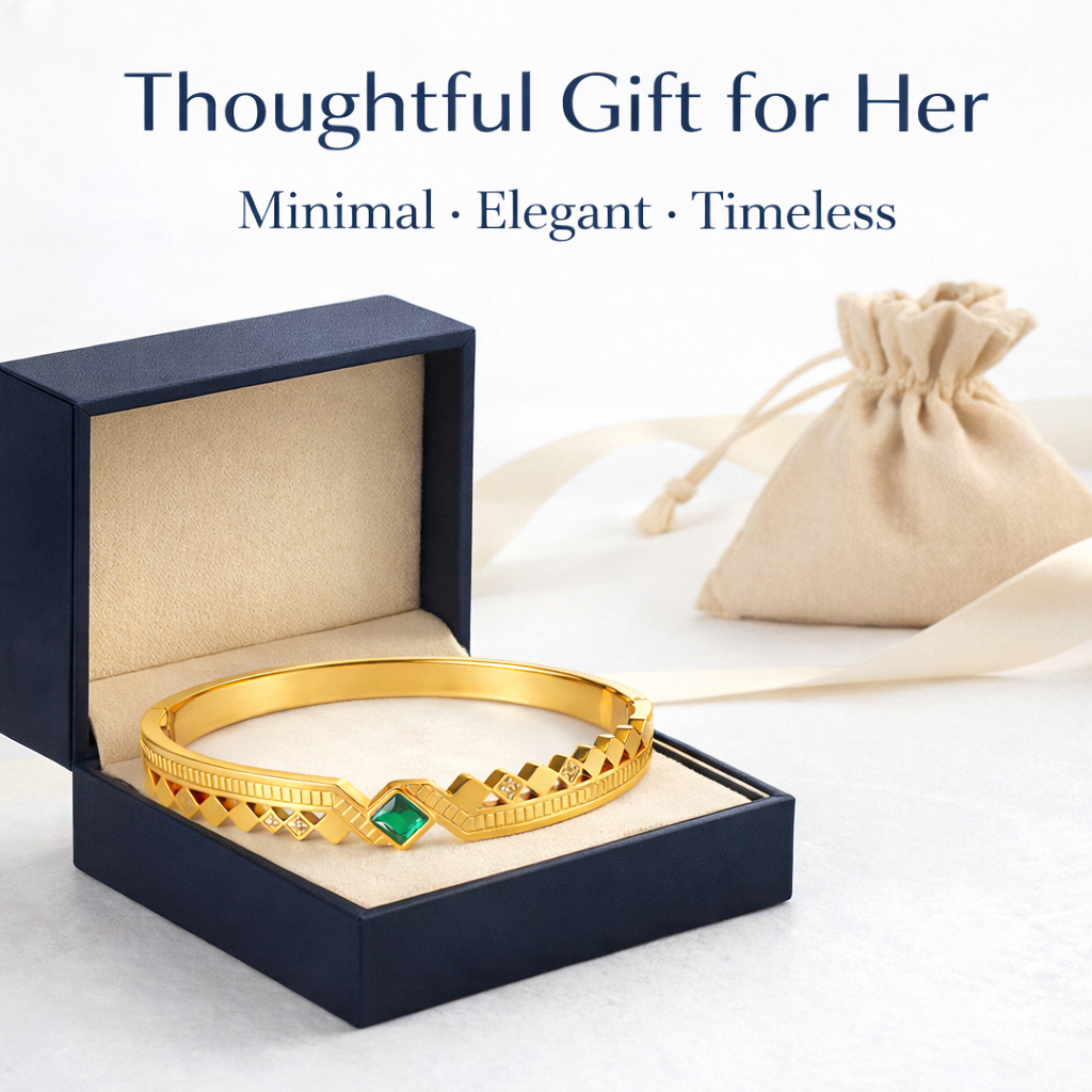 Anti-tarnish geometric emerald look bracelet perfect gift for women