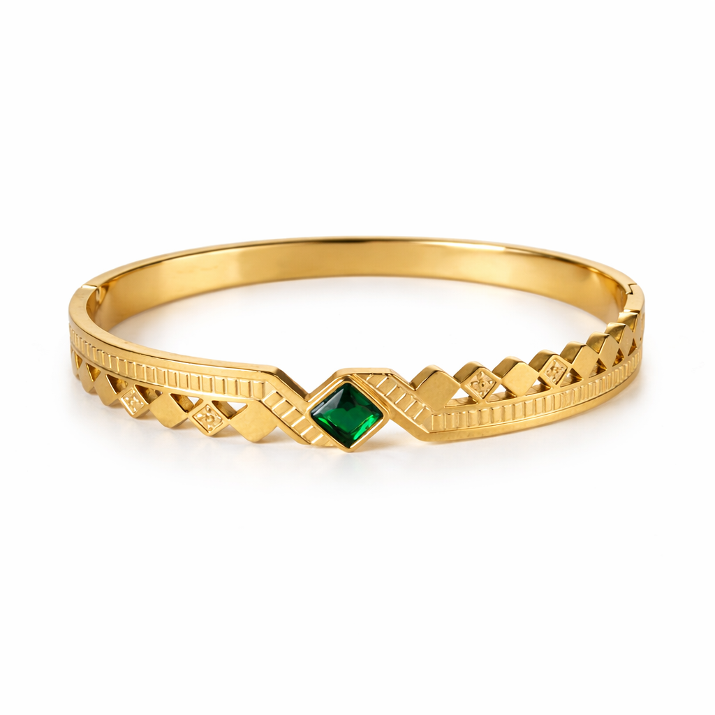 Anti-tarnish geometric emerald look bracelet for women by Cosypick Jewels