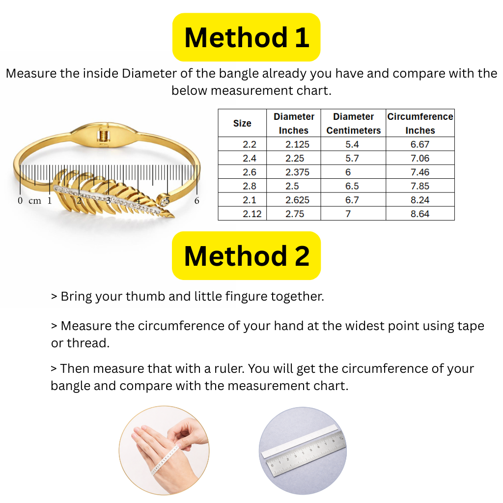 Size guide for leaf-design bracelet to help choose the right fit