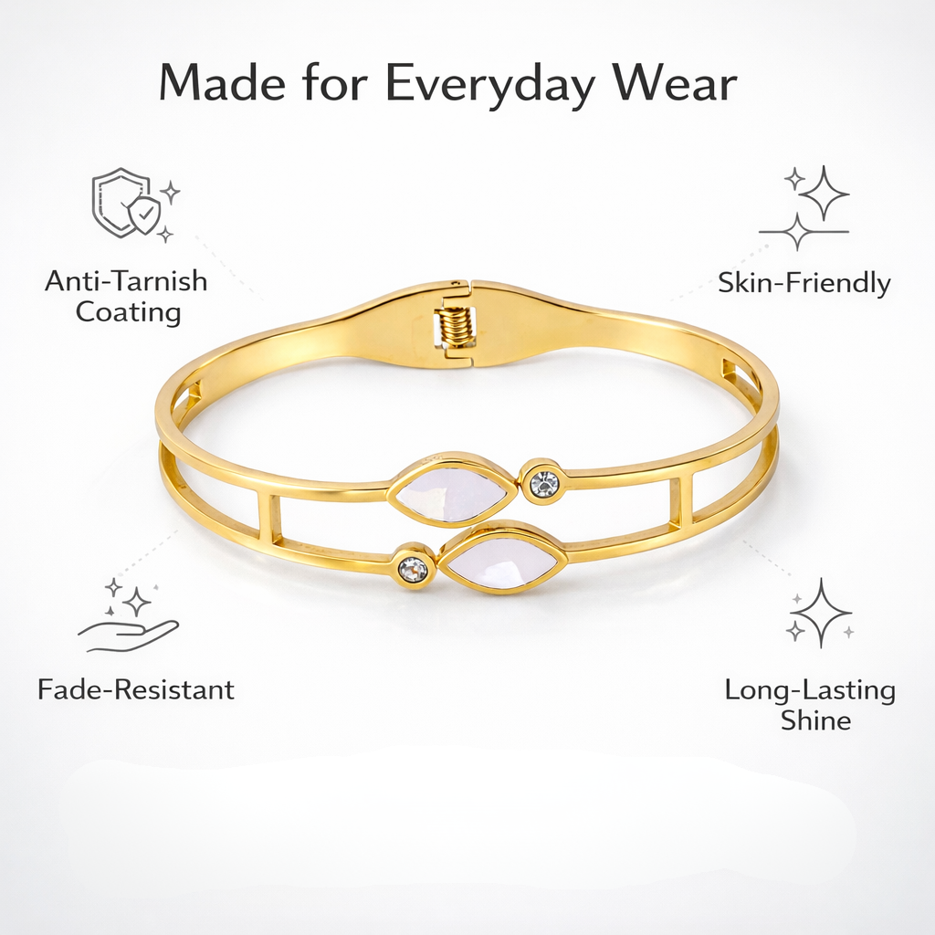 Waterproof anti-tarnish marquise-stone bracelet for daily wear