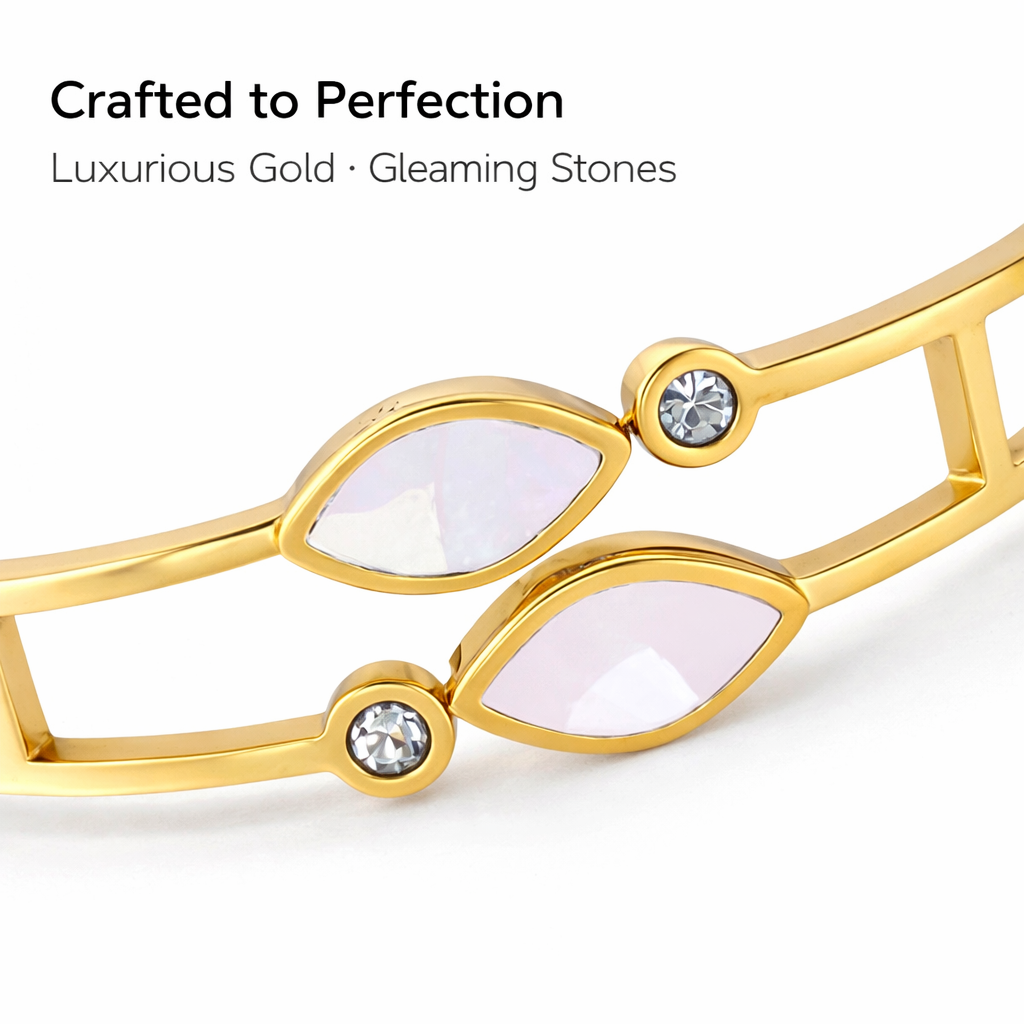 Close-up of anti-tarnish marquise-stone bracelet showing finish