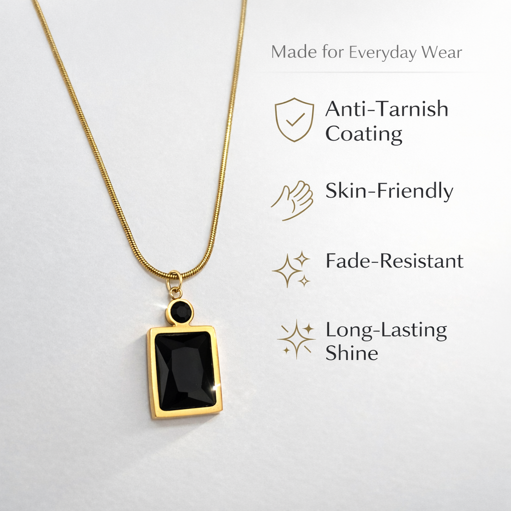 Waterproof anti-tarnish minimal black stone necklace for daily wear