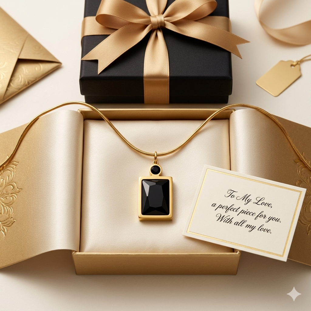 Anti-tarnish minimal black stone necklace perfect gift for women