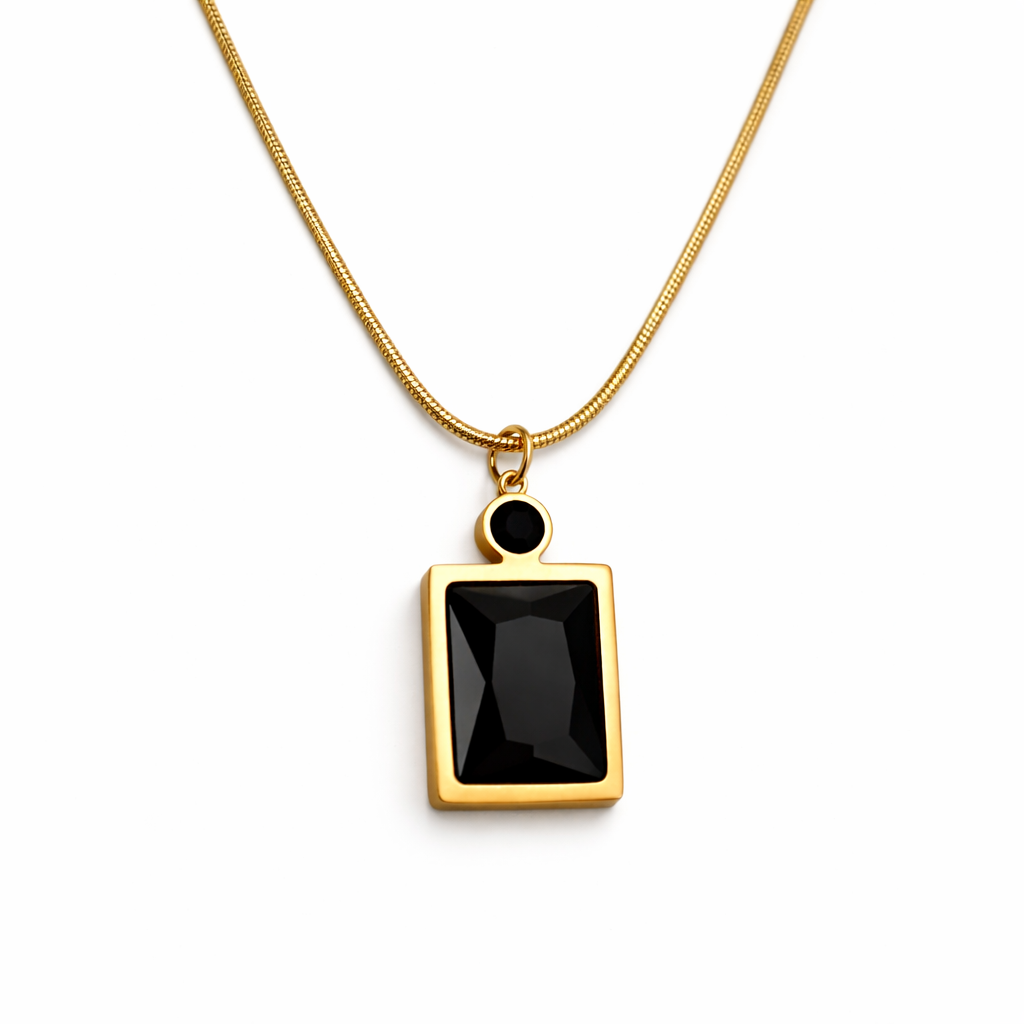 Anti-tarnish minimal black stone necklace for women by Cosypick 