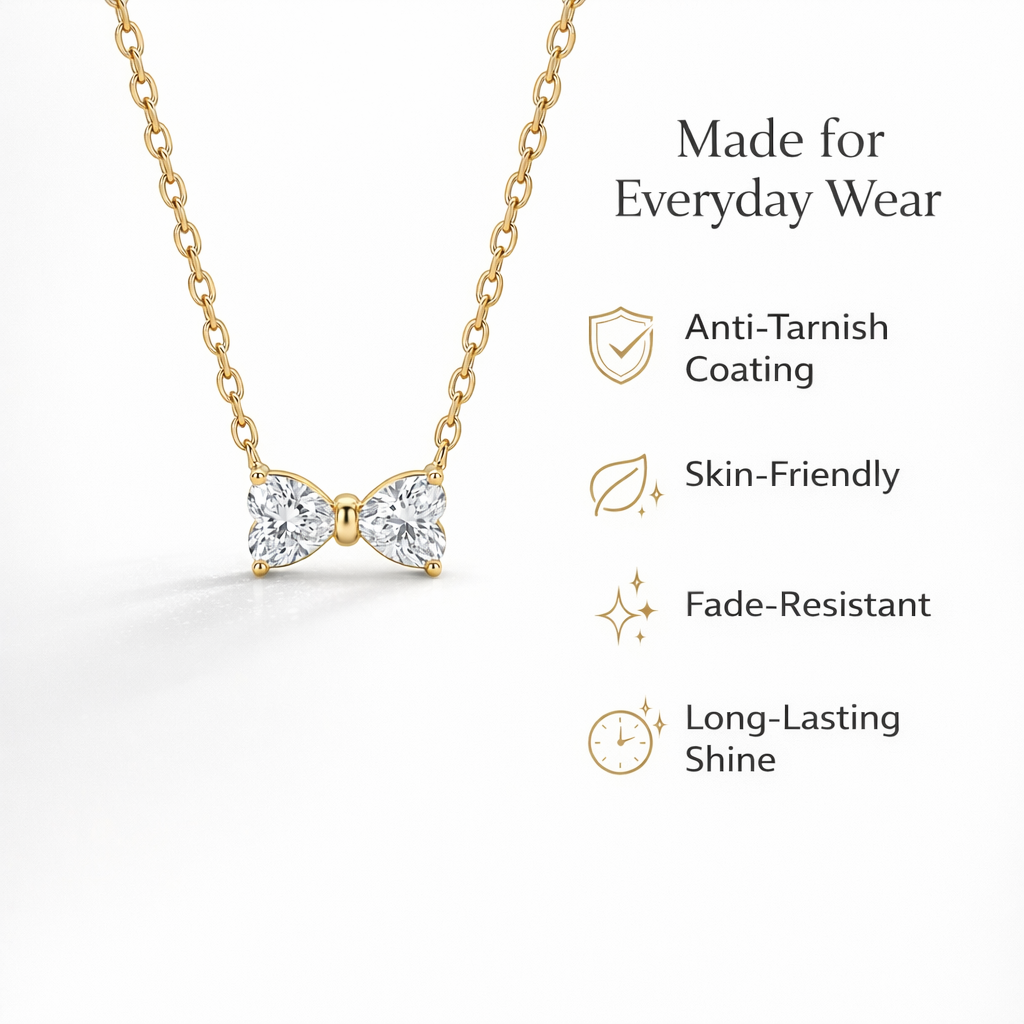 Waterproof anti-tarnish minimal bow pendant necklace for daily wear