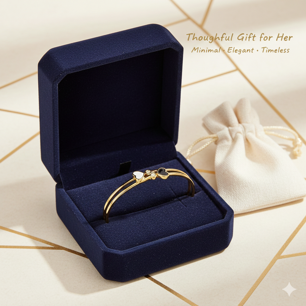 Gold dual heart bracelet gift for her suitable for special occasions