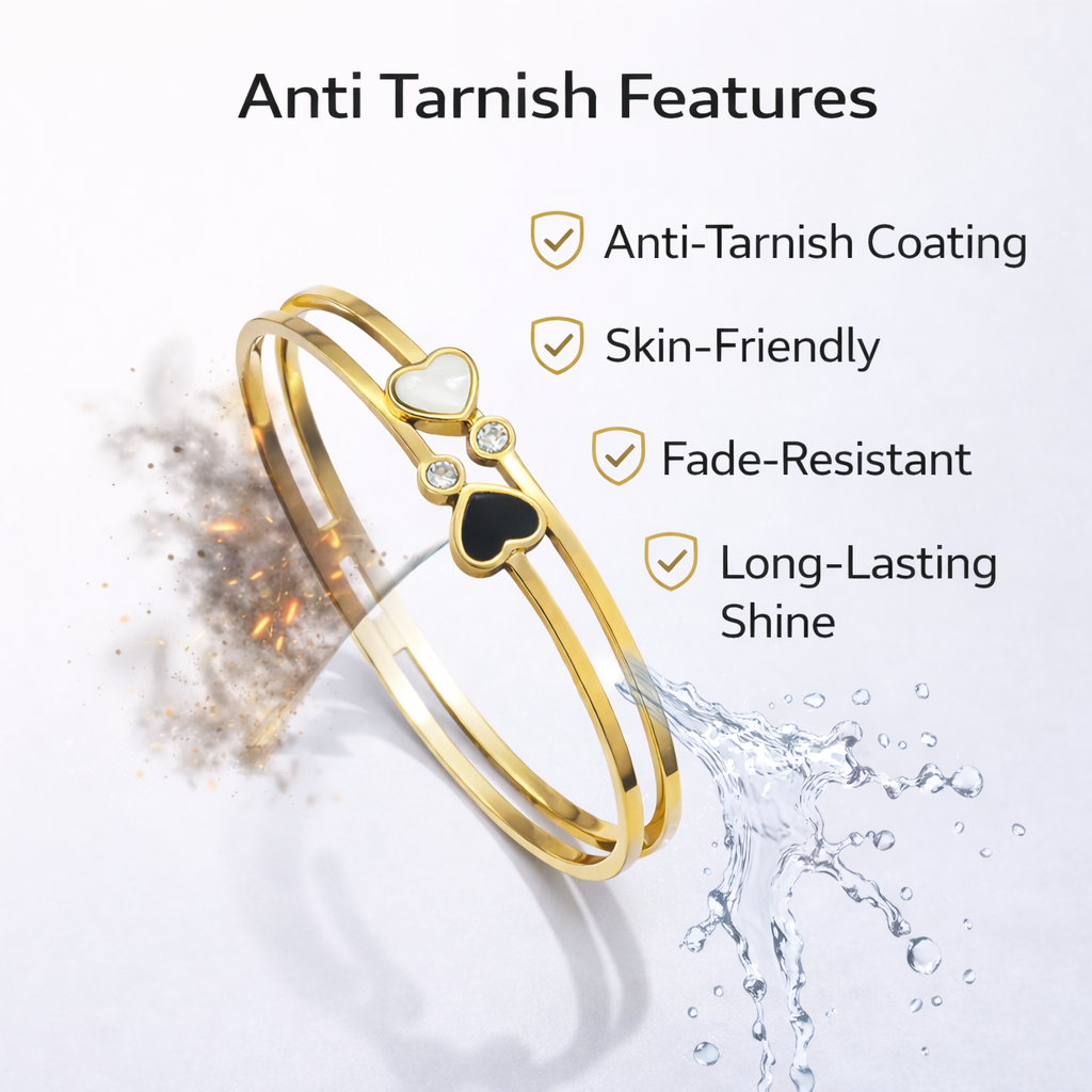 Anti-tarnish gold dual heart bracelet designed for long-lasting shine