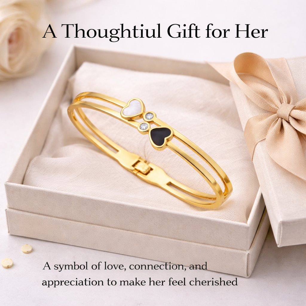 Elegant gold dual heart bracelet gift for her suitable for special occasions