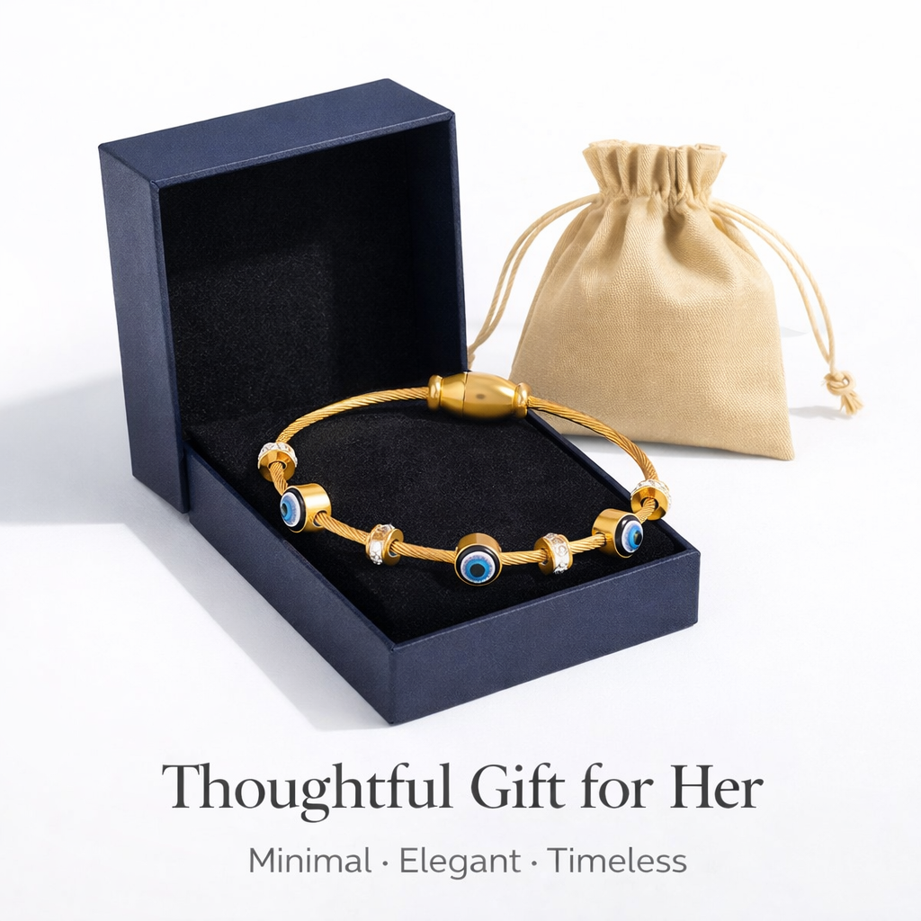 Evil eye charm gold bracelet perfect gift for women