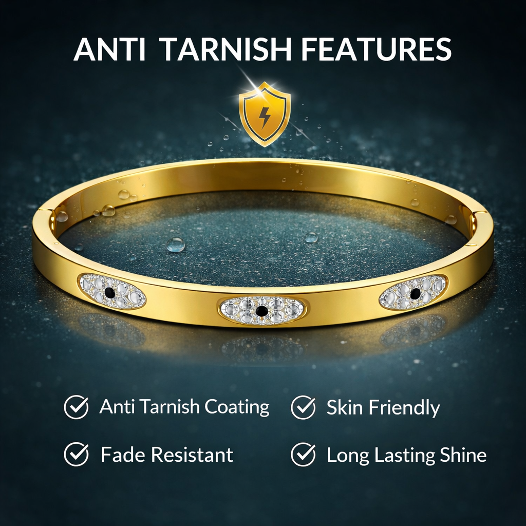 Gold bracelet highlighting minimal design, lightweight feel and everyday wear features