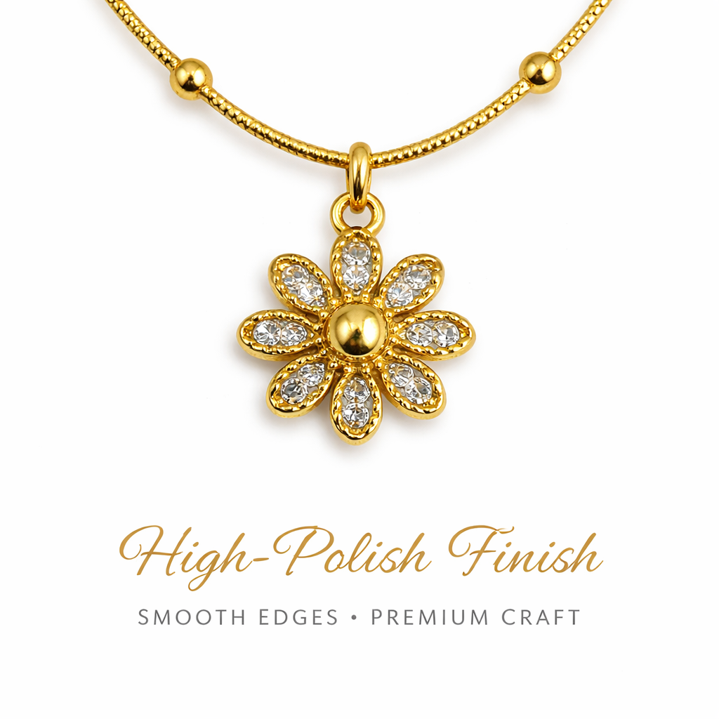 Anti Tarnish Flower Pendant Necklace with Beaded Chain for Women