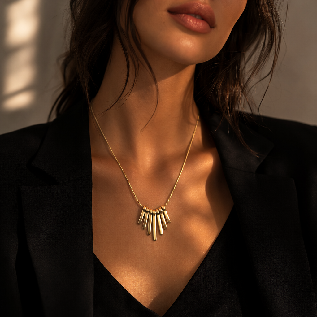 Minimal Gold Plated Bar Pendant Necklace for Women