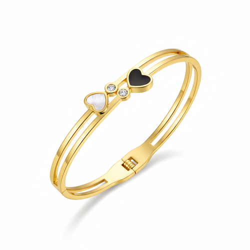 Dual band gold heart bracelet designed for everyday wear