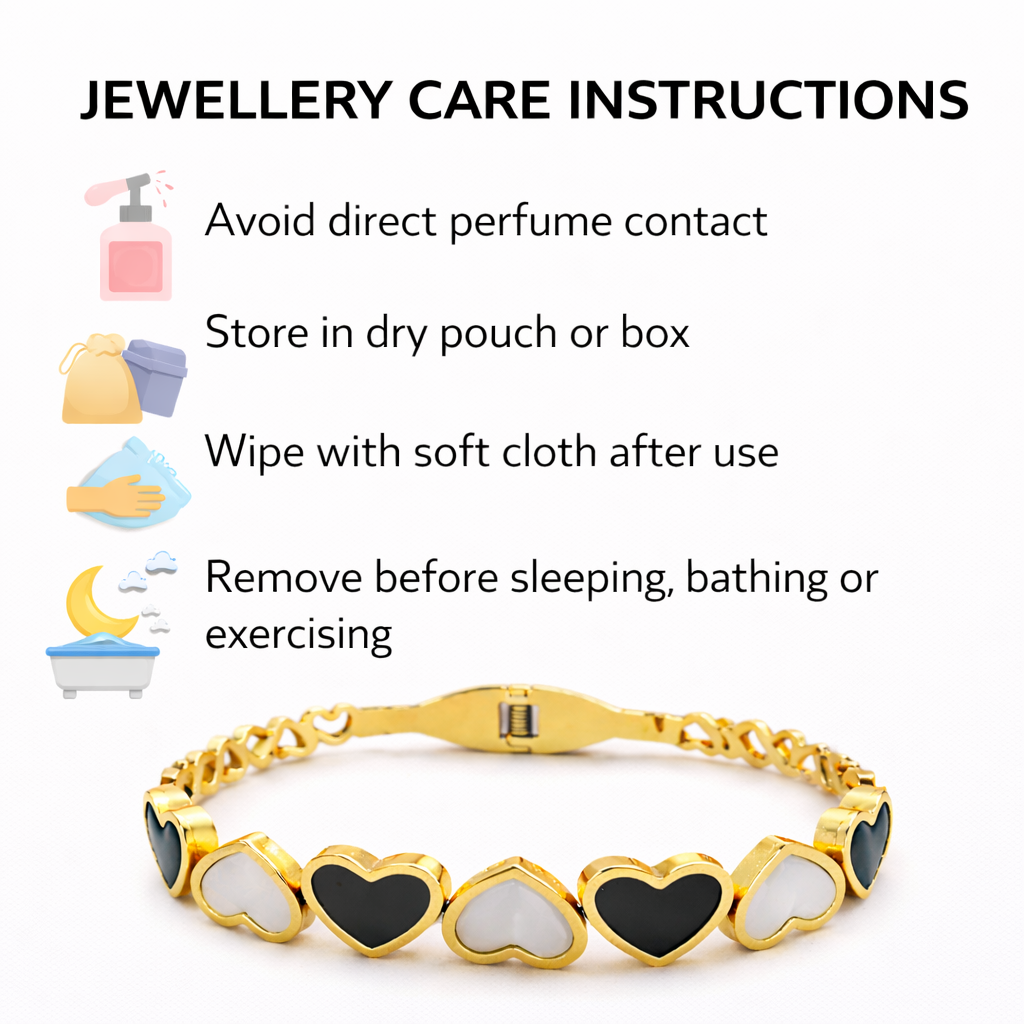 Jewellery care instructions to maintain shine of gold heart bracelet