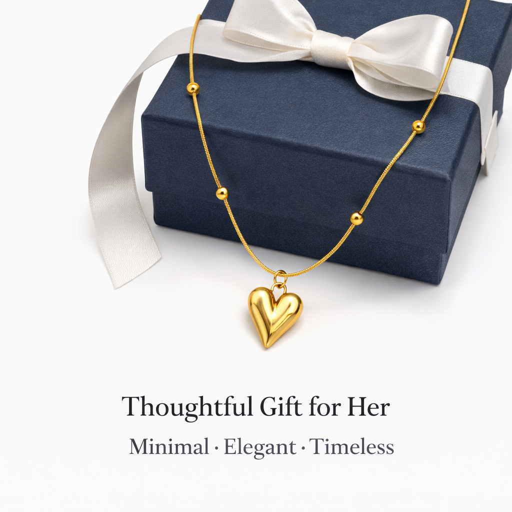 Minimal gold heart pendant necklace gift idea for women birthday anniversary by Cosypick