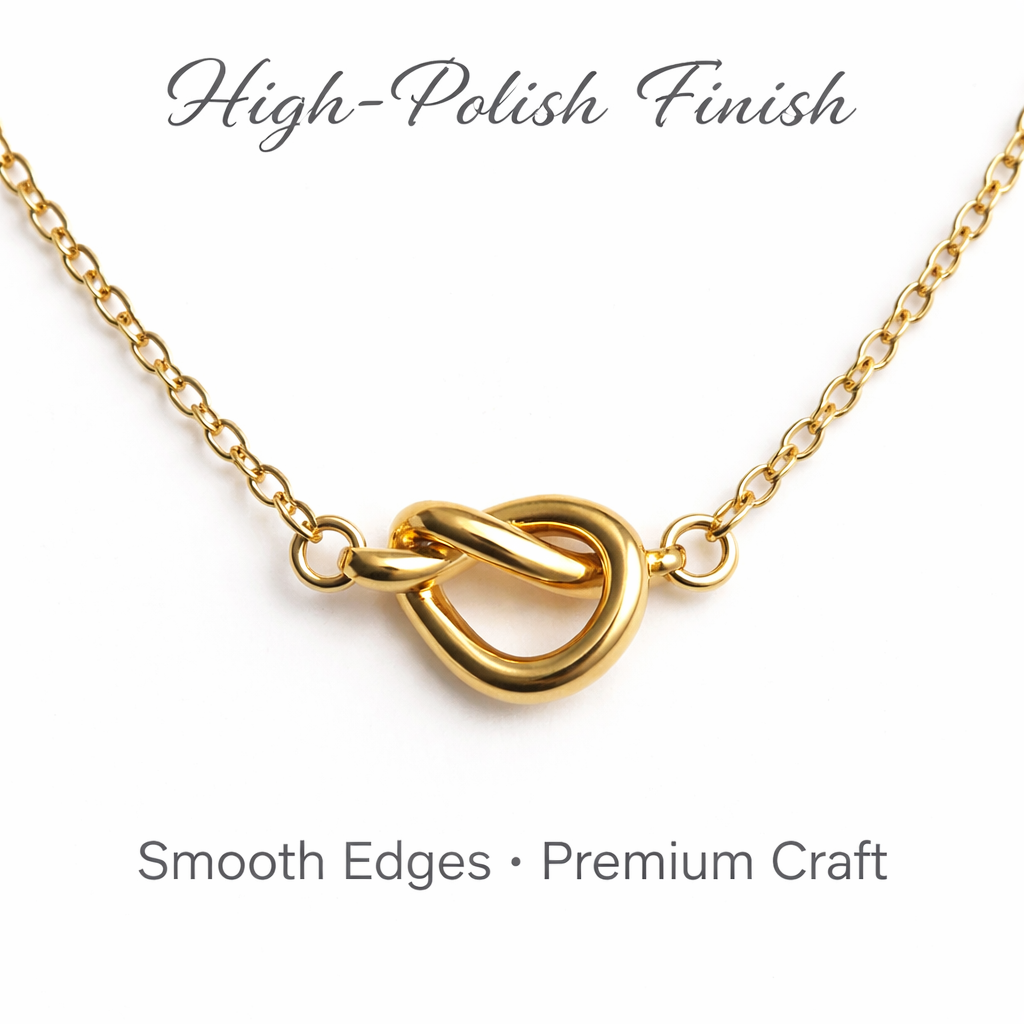 Close-up of high polish knot necklace showing smooth finish and shine