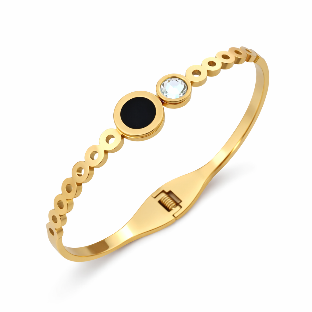 Minimal black stone gold plated bracelet for women
