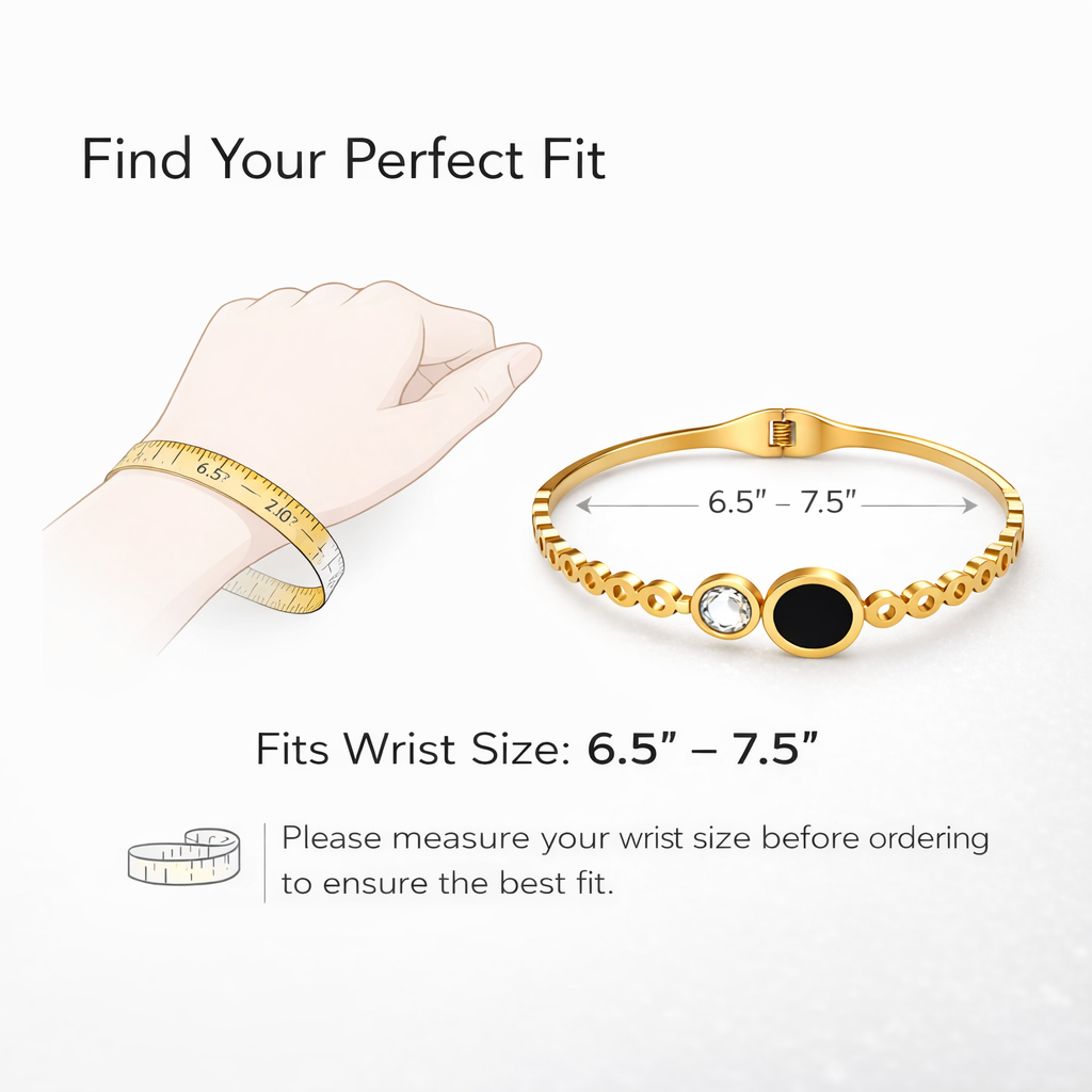 Size guide for minimal black stone gold plated bracelet