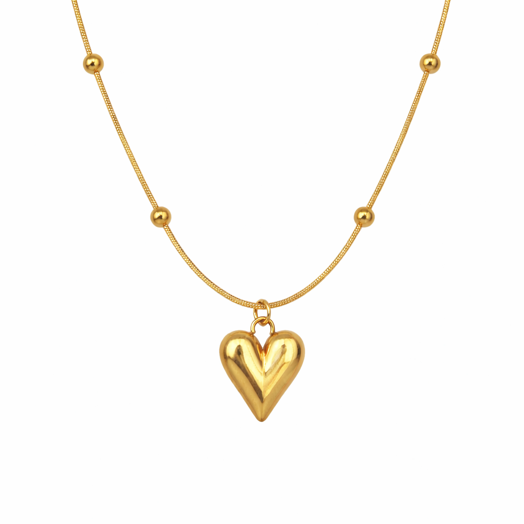 Minimal gold heart pendant necklace for women by Cosypick on white background